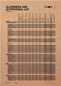 Allergens and Nutritional List