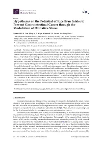 Hypotheses on the Potential of Rice Bran Intake to Prevent Gastrointestinal Cancer Through the Modulation of Oxidative Stress