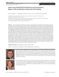 Equine Musculoskeletal Development and Performance: Impact of the Production System and Early Training