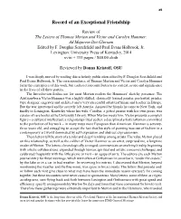 Record of an Exceptional Friendship Review of the Letters of Thomas Merton and Victor and Carolyn Hammer: Ad Majorem Dei Gloriam Edited by F