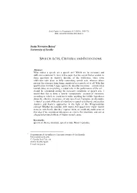 Speech Acts, Criteria and Intentions