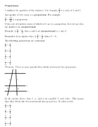 Proportions: a Ratio Is the Quotient of Two Numbers. for Example, 2 3 Is A