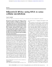 Riboswitch Rnas: Using RNA to Sense Cellular Metabolism