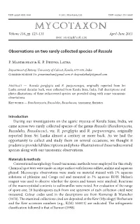 Observations on Two Rarely Collected Species of &lt;I&gt;Russula&lt;/I&gt;