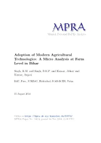 Adoption of Modern Agricultural Technologies: a Micro Analysis at Farm Level in Bihar