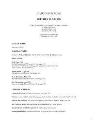 Curriculum Vitae Jeffrey D. Sachs