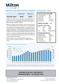 MONTHLY NTA and PORTFOLIO REPORT – 31 December 2020