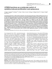 CITED2 Functions As a Molecular Switch of Cytokine-Induced Proliferation and Quiescence