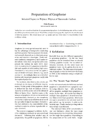 Preparation of Graphene Selected Topics in Physics: Physics of Nanoscale Carbon