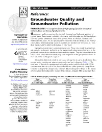 Reference: Groundwater Quality and Groundwater Pollution