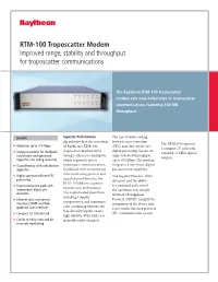 RTM-100 Troposcatter Modem Improved Range, Stability and Throughput for Troposcatter Communications