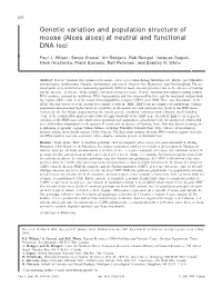 Genetic Variation and Population Structure of Moose (Alces Alces) at Neutral and Functional DNA Loci