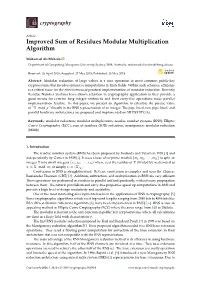 Improved Sum of Residues Modular Multiplication Algorithm