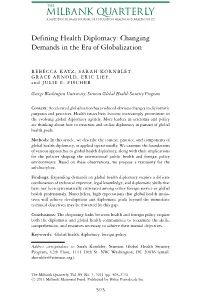 Defining Health Diplomacy: Changing Demands in the Era of Globalization