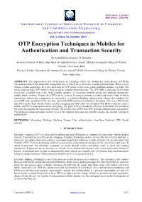 OTP Encryption Techniques in Mobiles for Authentication and Transaction Security