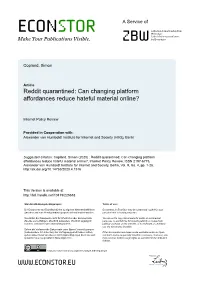 Reddit Quarantined: Can Changing Platform Affordances Reduce Hateful Material Online?