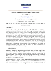 Solar Or Interplanetary External Magnetic Field?