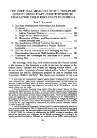 The Cultural Meaning of the "Welfare Queen": Using State Constitutions to Challenge Child Exclusion Provisions