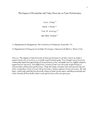 The Impact of Personality and Value Diversity on Team Performance