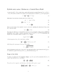 Fytb14 Extra Notes: Motion in a Central Force Field