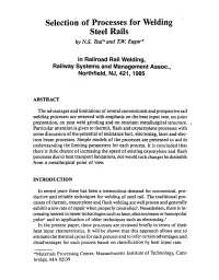 Selection of Processes for Welding Steel Rails by N.S