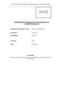 Justification for the Selection of a Corap Substance