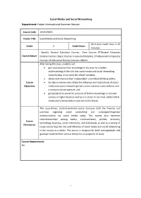 Social Media and Social Networking Department: Fudan International Summer Session