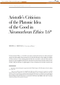 Aristotle's Criticism of the Platonic Idea of the Good In