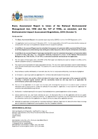 Basic Assessment Report in Terms of the National Environmental Management Act, 1998 (Act No