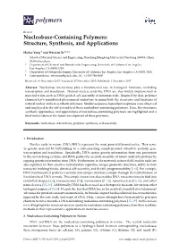 Nucleobase-Containing Polymers: Structure, Synthesis, and Applications