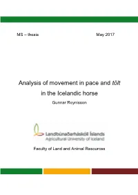 Analysis of Movement in Pace and Tölt in the Icelandic Horse Gunnar Reynisson