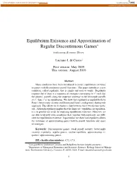 Equilibrium Existence and Approximation of Regular Discontinuous Games∗