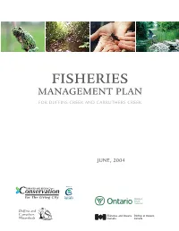 Fisheries Management Plan for Duffins Creek and Carruthers Creek