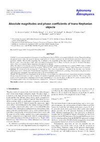 Absolute Magnitudes and Phase Coefficients of Trans-Neptunian Objects