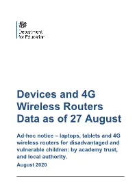 Devices and 4G Wireless Routers Progress Data As of 27 August 2020