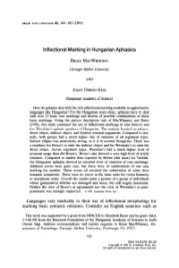 Inflectional Marking in Hungarian Aphasics