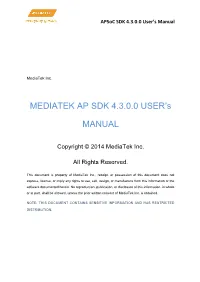 MEDIATEK AP SDK 4.3.0.0 USER's MANUAL