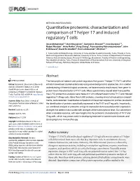 Quantitative Proteomic Characterization and Comparison of T Helper 17 and Induced Regulatory T Cells