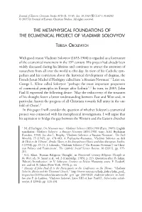 The Metaphysical Foundations of the Ecumenical Project of Vladimir Solovyov