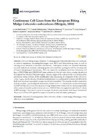 Continuous Cell Lines from the European Biting Midge Culicoides Nubeculosus (Meigen, 1830)