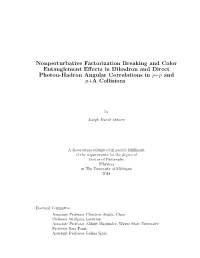 Nonperturbative Factorization Breaking and Color Entanglement Eﬀects in Dihadron and Direct Photon-Hadron Angular Correlations in P+P and P+A Collisions
