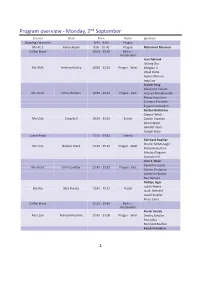 Program Overview ‐ Monday, 2ⁿd September