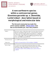 Annelida, Lumbricidae) - Description Based on Morphological and Molecular Data
