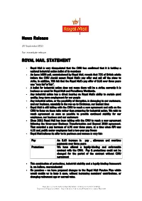 News Release ROYAL MAIL STATEMENT