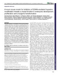 A Novel Mouse Model for Inhibition of DOHH-Mediated Hypusine Modification Reveals a Crucial Function in Embryonic Development, P