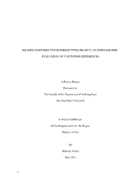 Reading Partners Tutor Perspectives Project: an Ethnographic