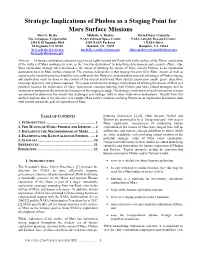 Strategic Implications of Phobos As a Staging Point for Mars Surface Missions Bret G