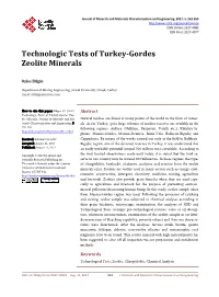 Technologic Tests of Turkey-Gordes Zeolite Minerals