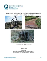 Utah Nonpoint Source Management Plan for Abandoned Mines in Utah