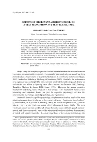 Effects of Irrelevant Auditory Stimuli on a Text Recognition and Text Recall Task
